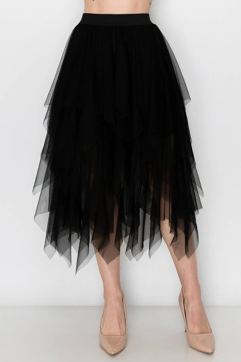 Black Mesh Layered Skirt -4546