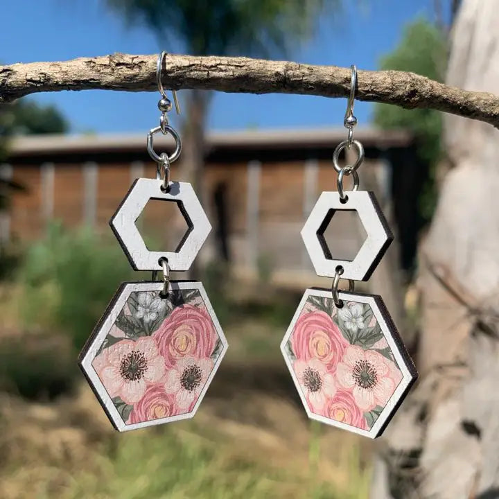 Botanical Hexagon Earrings