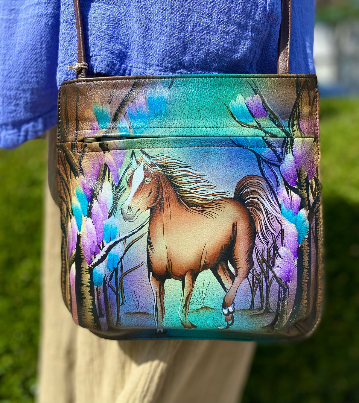 Handpainted Horse Crossbody Bag