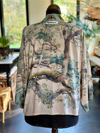 Earth and Sky Cropped Bamboo Kimono Cardigan with Tree Print