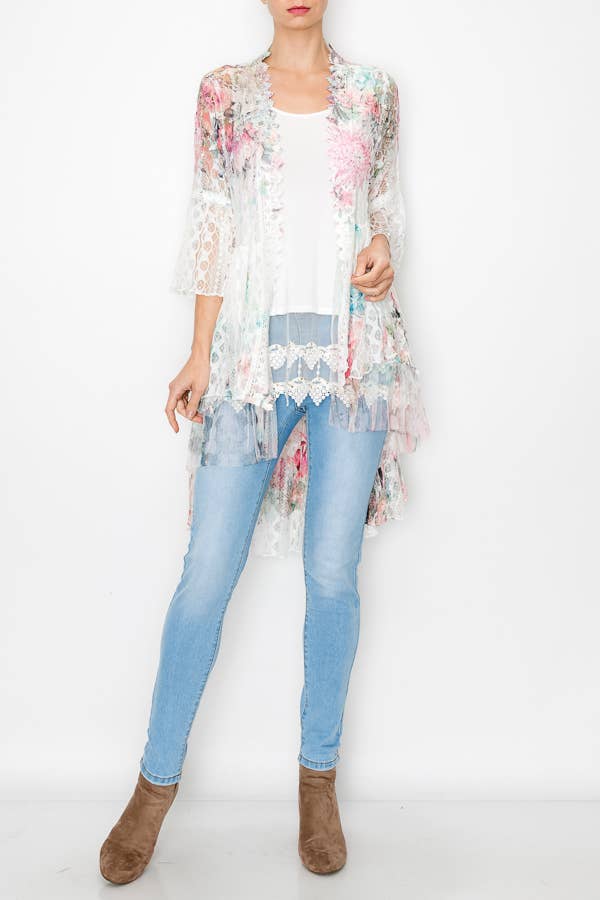 Rose and Ivory Lace Kimono - 4508