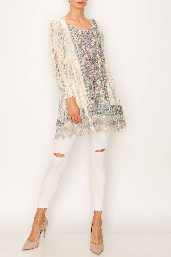 Turquoise & Ivory Lace Tunic