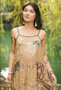 Fable Bohéme Long Maxi Slip Dress w/ Blossoms, Deer & Moon