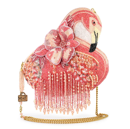 A Leg to Stand On Pink Flamingo Beaded Crossbody Handbag
