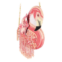 A Leg to Stand On Pink Flamingo Beaded Crossbody Handbag