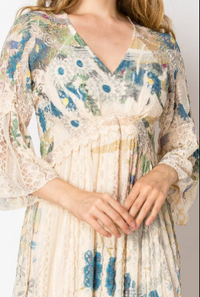 4658 Long Dress Beige Jade Floral