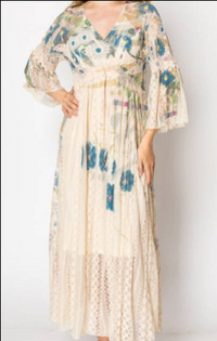 4658 Long Dress Beige Jade Floral