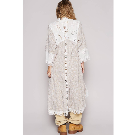 Vintage Washed Lace Crochet Long Open Cardigan UWT394A