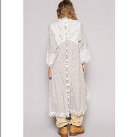 Vintage Washed Lace Crochet Long Open Cardigan UWT394A