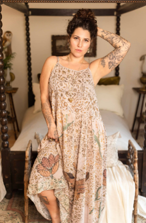 Folklore Floral Bamboo Bohéme Slip Dress with Bird of Peace