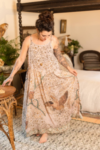 Folklore Floral Bamboo Bohéme Slip Dress with Bird of Peace