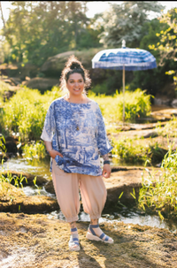 Let The Light In Luxe Tee Tunic Shirt w/ Blue Delft Toile