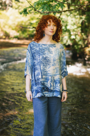 Let The Light In Luxe Tee Tunic Shirt w/ Blue Delft Toile