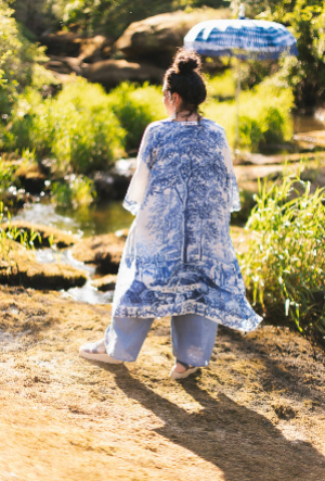 Let The Light In Bohemian Goddess Starduster Kimono w Delft Print