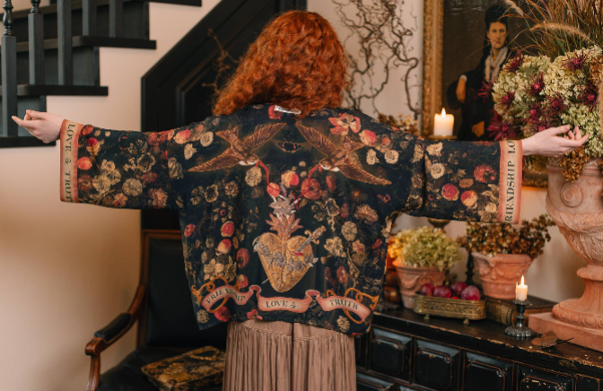 Heart of Gold Pixie Duster Crop Kimono w/ Sacred Heart