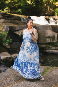 Let The Light In Bohéme Long Maxi Slip Dress w Delft Print