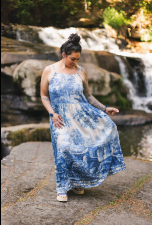 Let The Light In Bohéme Long Maxi Slip Dress w Delft Print