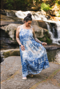 Let The Light In Bohéme Long Maxi Slip Dress w Delft Print