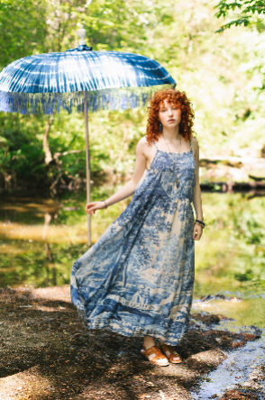 Let The Light In Bohéme Long Maxi Slip Dress w Delft Print
