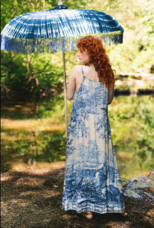 Let The Light In Bohéme Long Maxi Slip Dress w Delft Print