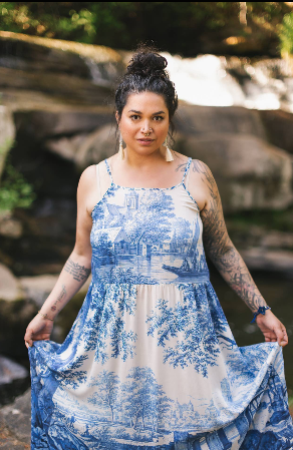 Let The Light In Bohéme Long Maxi Slip Dress w Delft Print