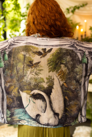 Theatre of Dreams Cropped Bamboo Kimono with Swan