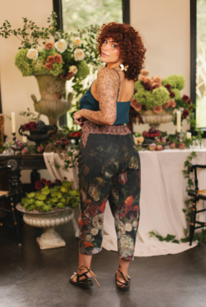 Flight of Fancy Linen Floral Print Cropped Artist Pants