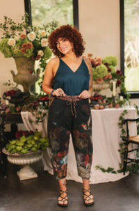 Flight of Fancy Linen Floral Print Cropped Artist Pants
