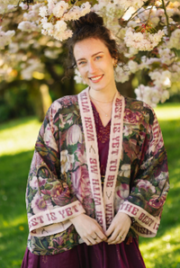 Make A Wish Floral Cropped Bamboo Kimono w/ Good Luck Charms