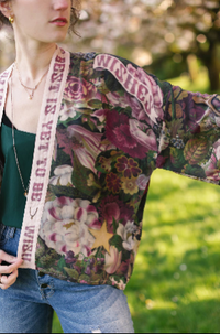 Make A Wish Floral Cropped Bamboo Kimono w/ Good Luck Charms