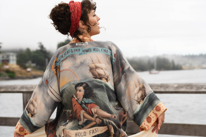 Hold Fast Bamboo Cropped Kimono w/ Sun, Moon & Rainbow