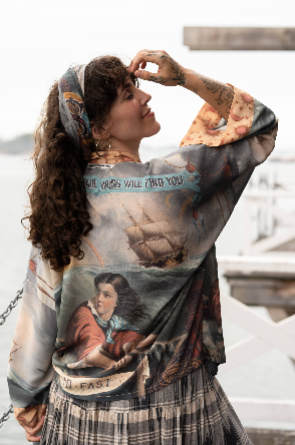 Hold Fast Bamboo Cropped Kimono w/ Sun, Moon & Rainbow