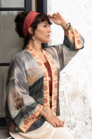 Hold Fast Bamboo Cropped Kimono w/ Sun, Moon & Rainbow