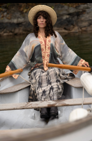 Hold Fast Bamboo Cropped Kimono w/ Sun, Moon & Rainbow