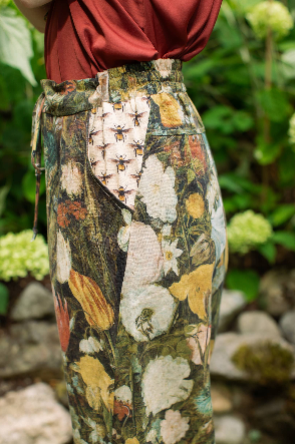 I Dream in Flowers Boho Linen Bee Print Cropped Artist Pants