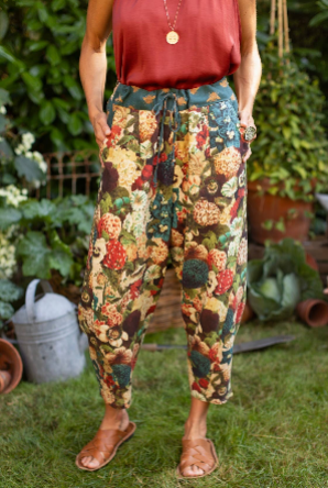 Stay Gold Boho Linen Floral Cropped Artist Pants w/ Bees