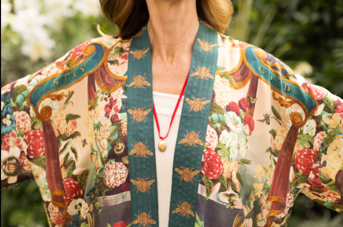 Stay Gold Floral Bamboo Cropped Kimono with Rabbit & Bees