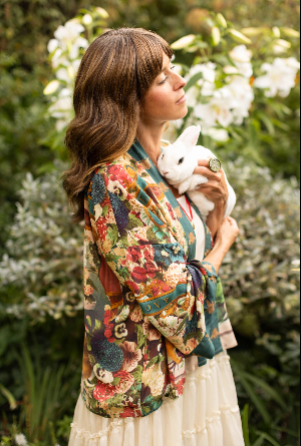Stay Gold Floral Bamboo Cropped Kimono with Rabbit & Bees