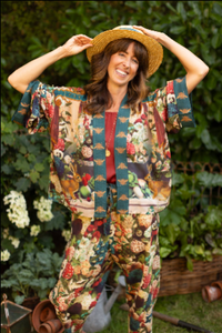 Stay Gold Floral Bamboo Cropped Kimono with Rabbit & Bees