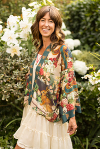 Stay Gold Floral Bamboo Cropped Kimono with Rabbit & Bees