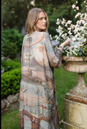Imaginarium Long Duster Bamboo Kimono Robe with Moon