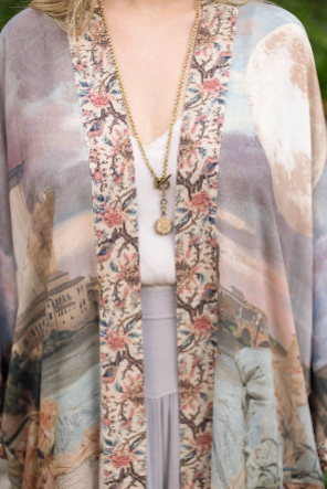 Imaginarium Long Duster Bamboo Kimono Robe with Moon