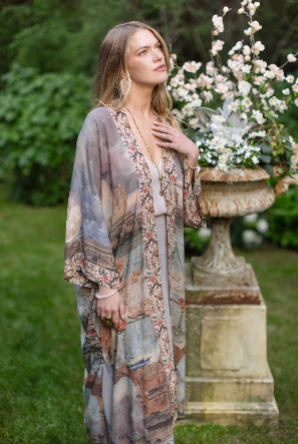 Imaginarium Long Duster Bamboo Kimono Robe with Moon