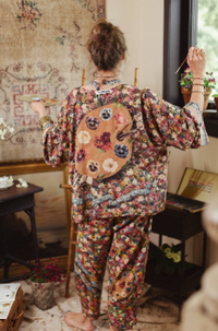 Art of Life Floral Bamboo Crop Kimono w/ Paint Palette