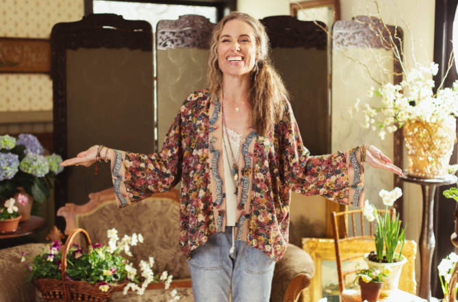 Art of Life Floral Bamboo Crop Kimono w/ Paint Palette