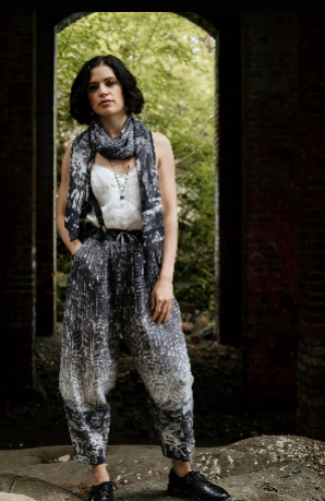 Stargazer Boho Linen Falling Star Print Cropped Artist Pants