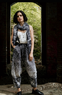 Stargazer Boho Linen Falling Star Print Cropped Artist Pants