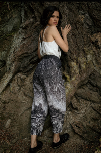 Stargazer Boho Linen Falling Star Print Cropped Artist Pants