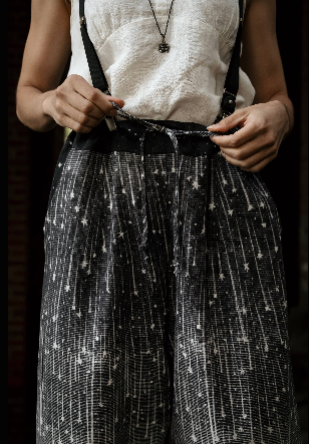 Stargazer Boho Linen Falling Star Print Cropped Artist Pants
