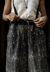 Stargazer Boho Linen Falling Star Print Cropped Artist Pants